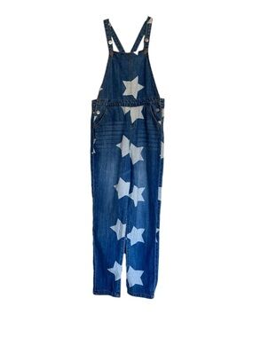 EPK Girls Blue Denim Jean Overalls White Star Print Size 12 Adjustable Straps